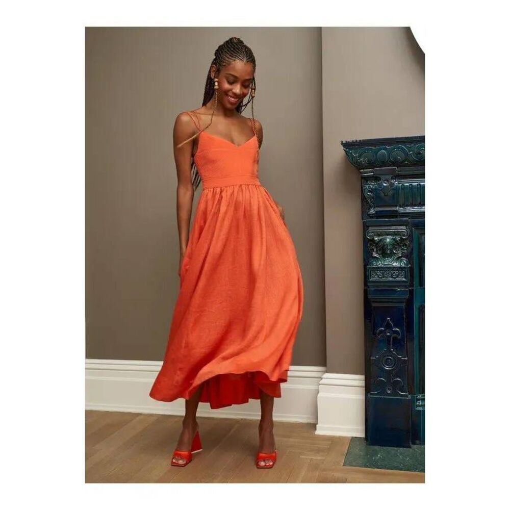 La Ligne Vibrant Orange Spaghetti-Strap Maxi Dress - Picture 2 of 12